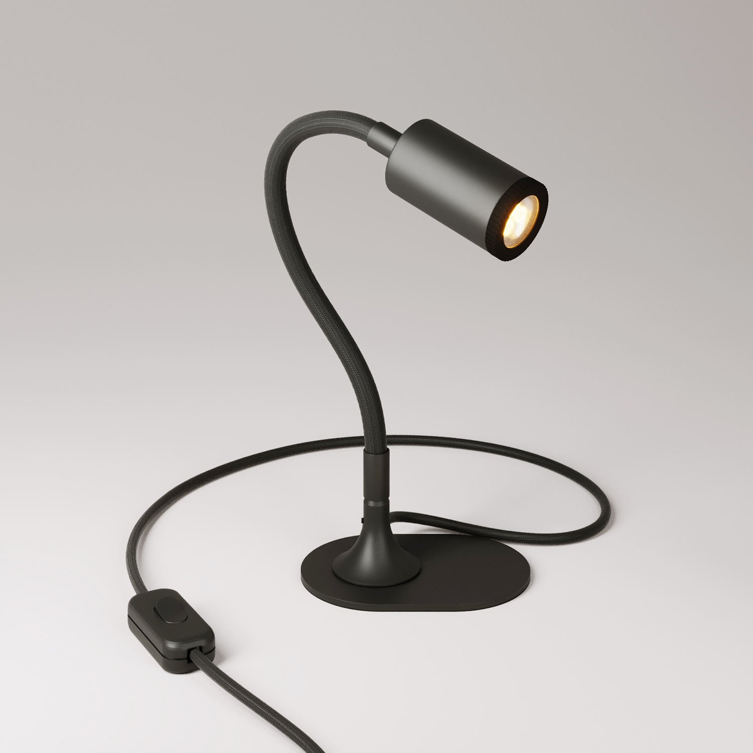 Lampada da scrivania MAG-Y con Flex, base metallica ovale, luce spot e spina UK - Nero