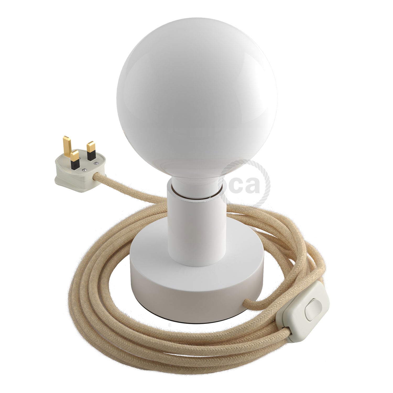 Posaluce - Lampada da tavolo in legno Small e spina UK - Bianco