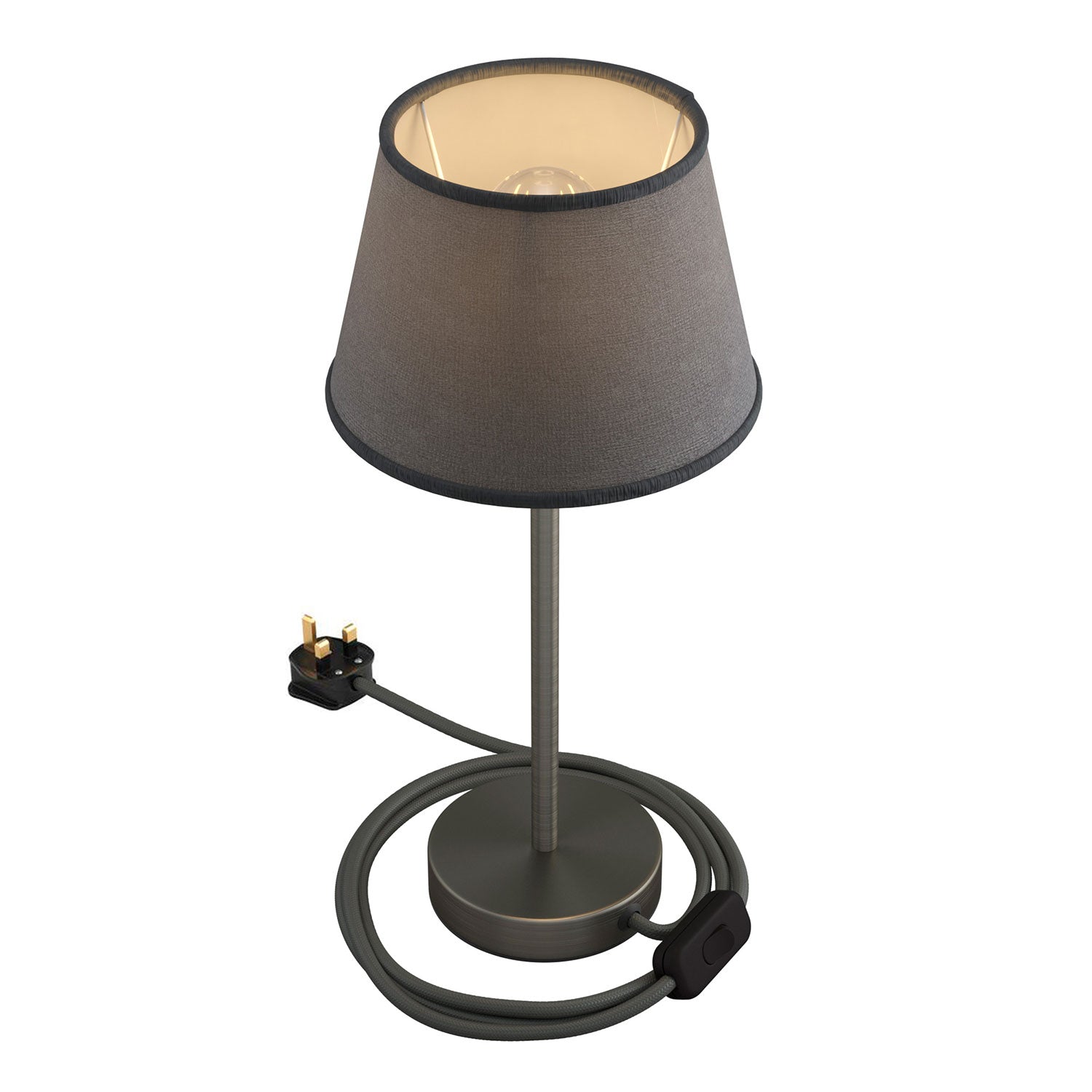 Alzaluce con paralume Impero, lampada da tavolo in metallo e spina UK - Juta grigia 25 cm