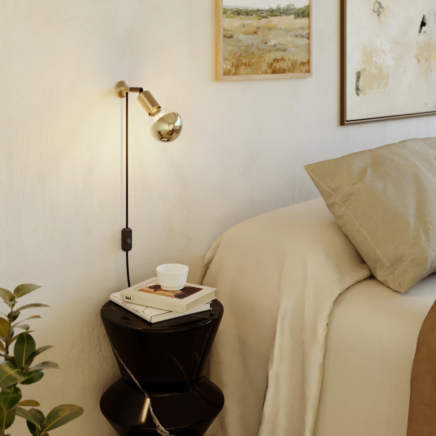 Lampada da parete MAG-Y con snodo, lampadina mezza sfera e spina UK - Bronzo satinato