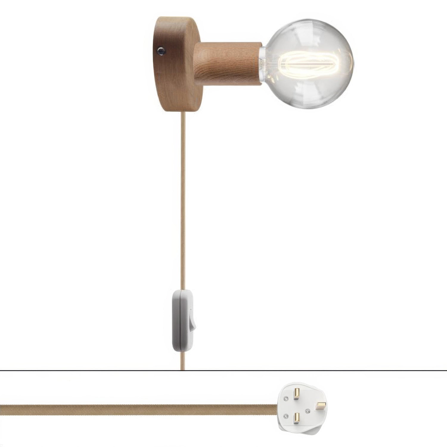 Lampada Spostaluce in legno e spina UK - Neutro