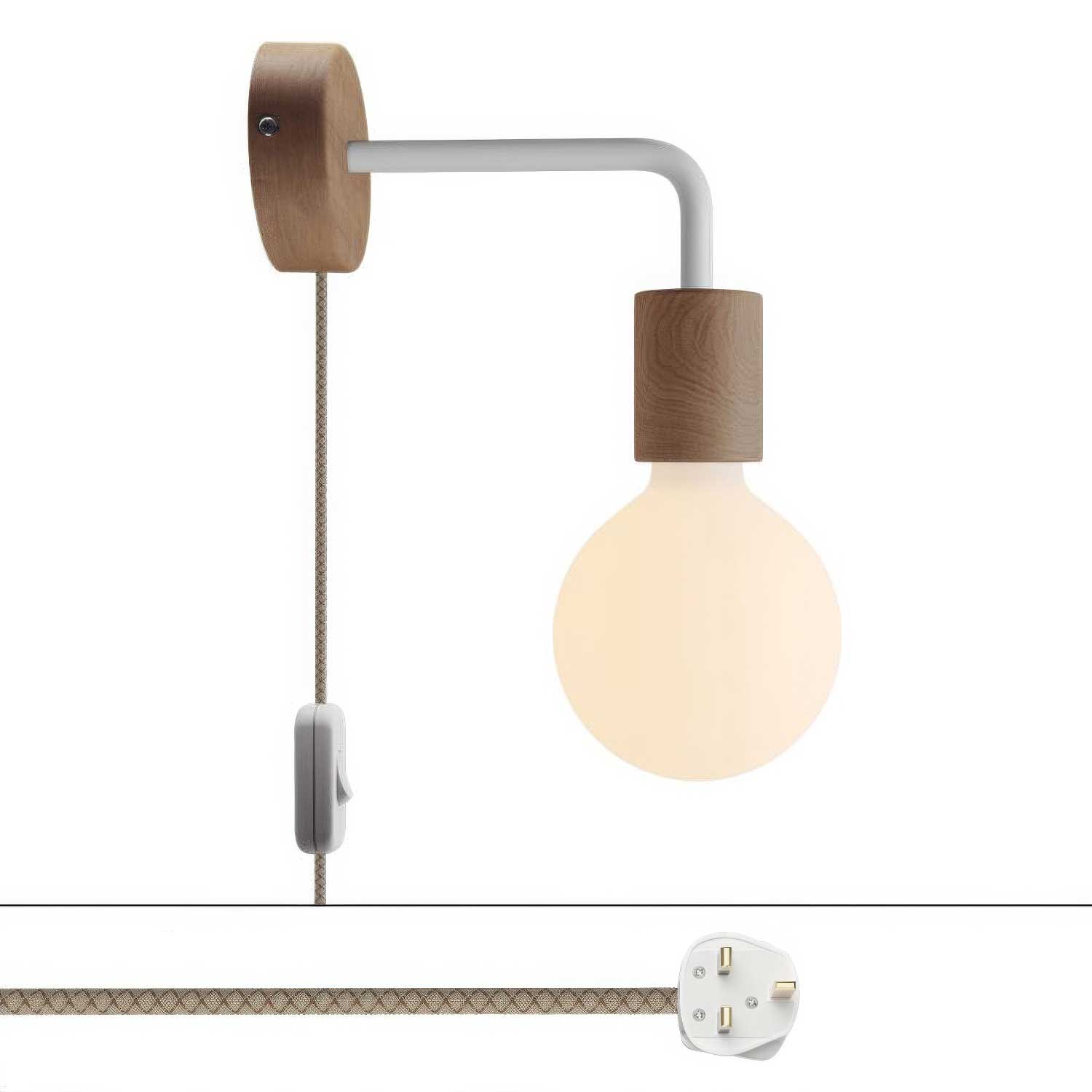 Lampada Spostaluce in legno con estensione curva e spina UK - Neutro
