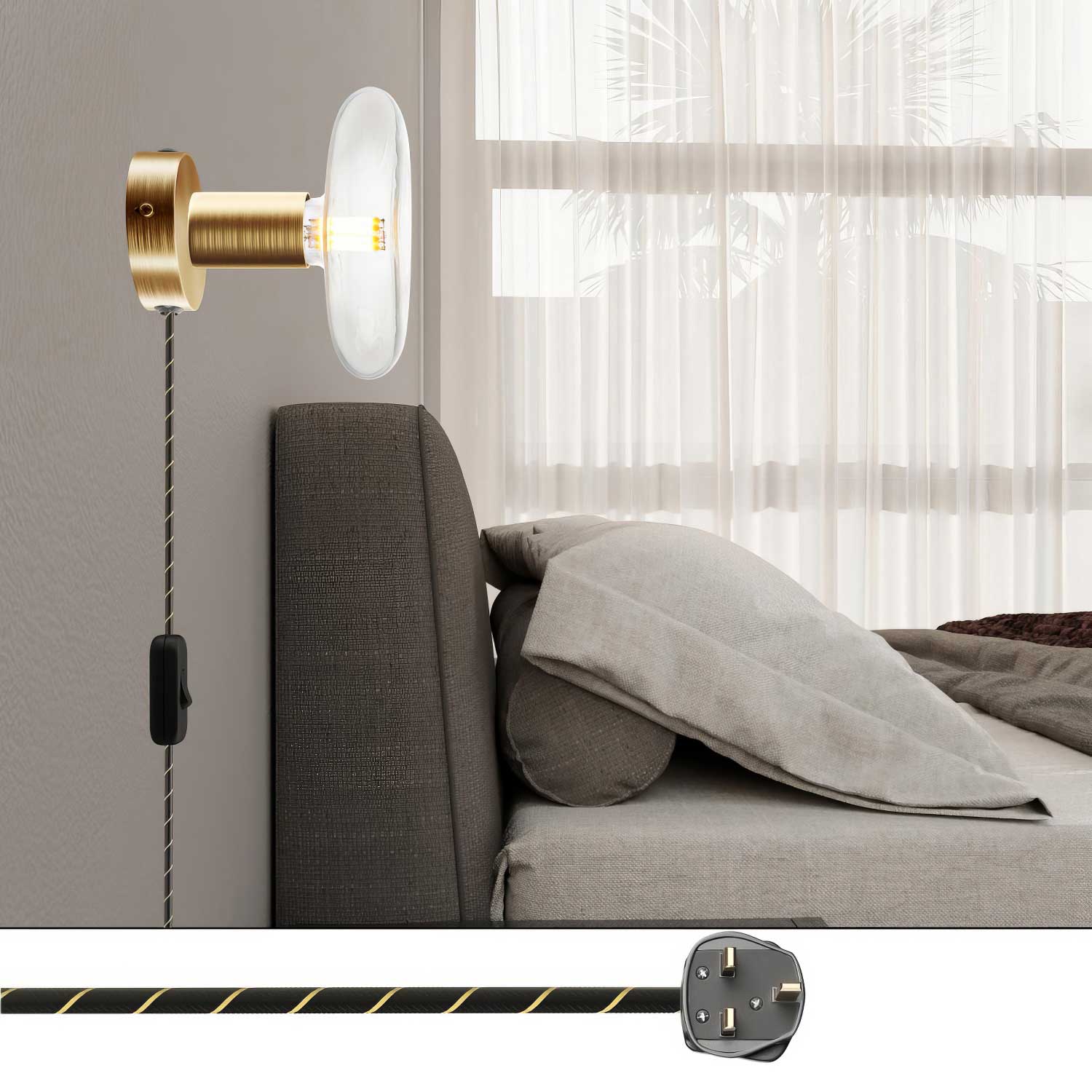 Lampada Spostaluce in metallo e spina UK - Bronzo satinato