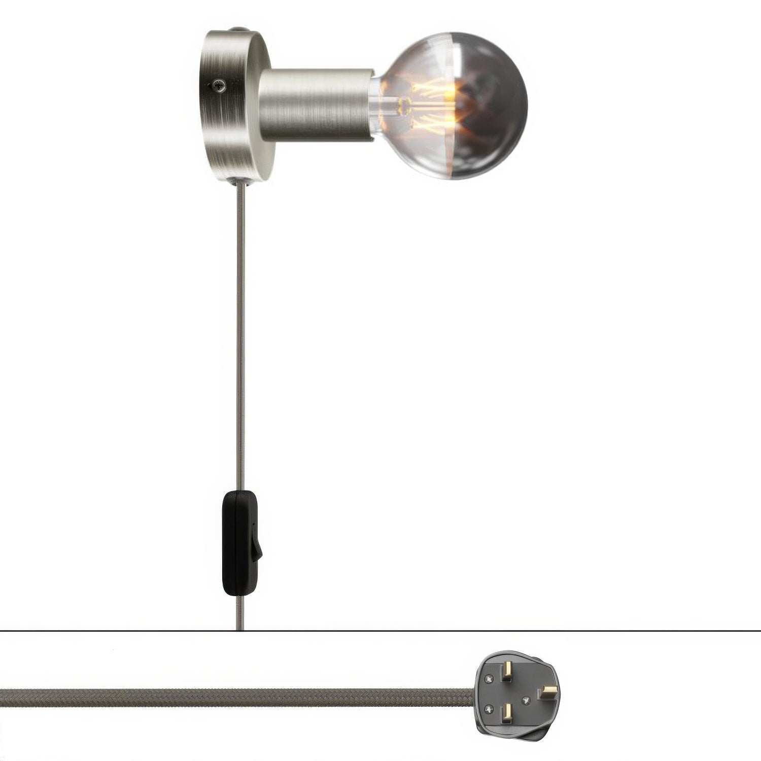Lampada Spostaluce in metallo e spina UK - Titanio satinato