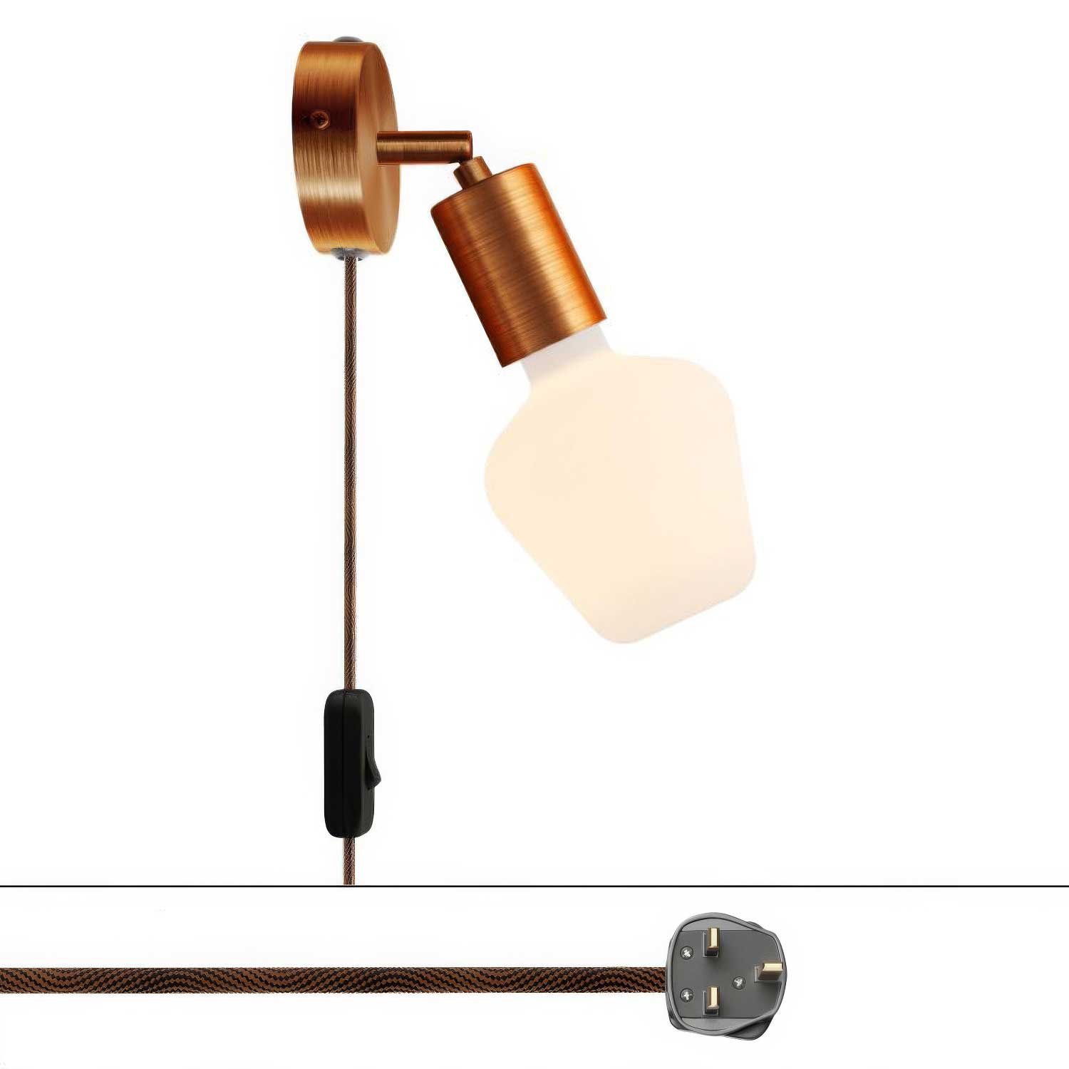 Lampada Spostaluce Snodo orientabile in metallo e spina UK - Rame satinato