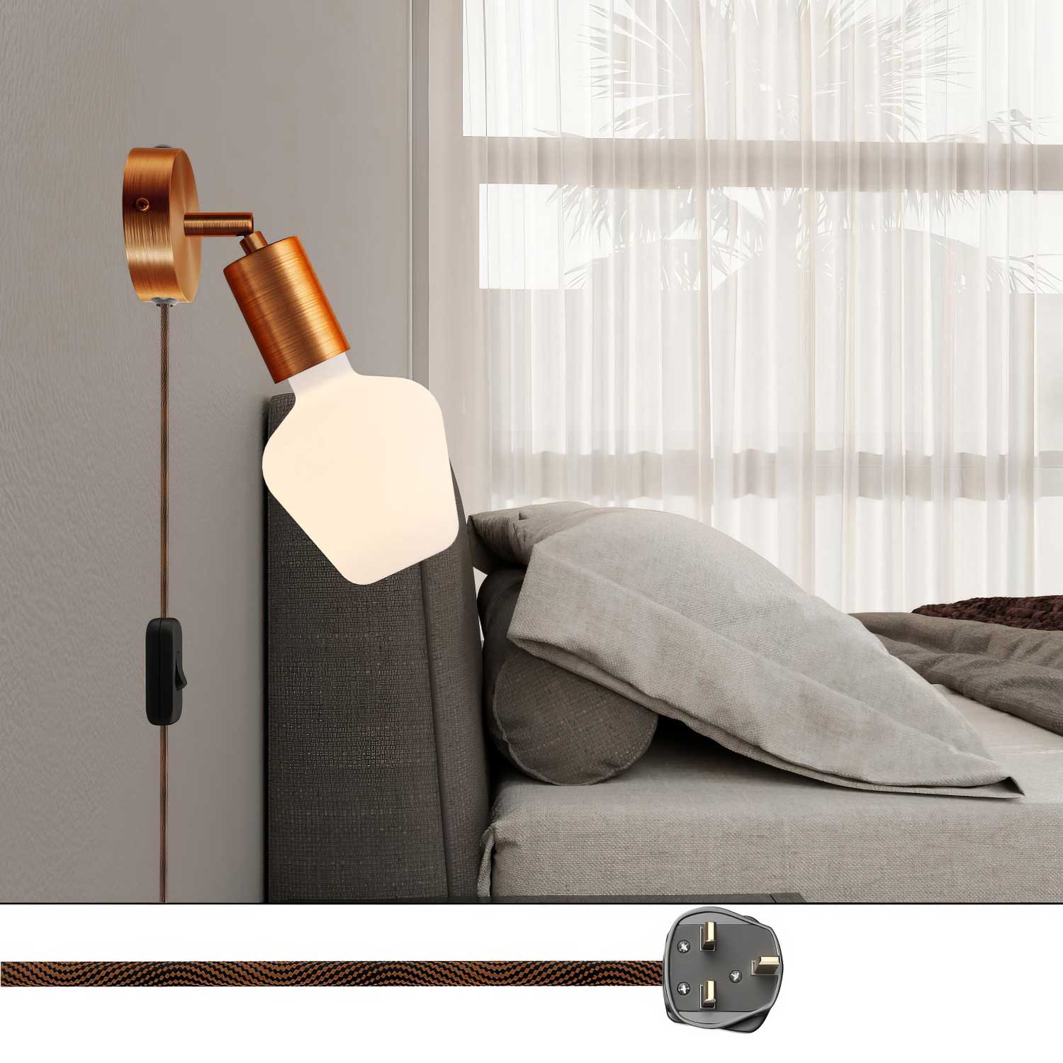 Lampada Spostaluce Snodo orientabile in metallo e spina UK - Rame satinato