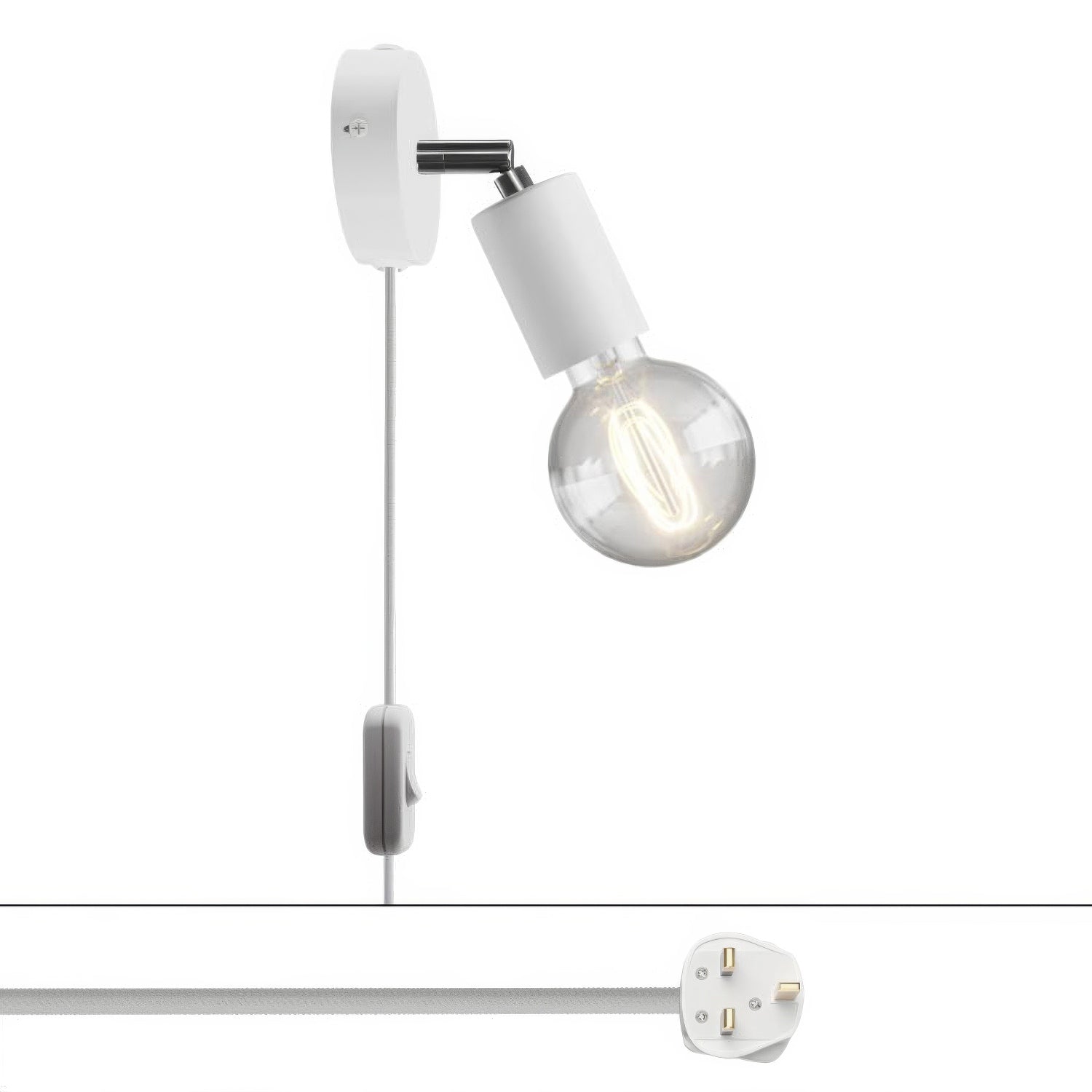 Lampada Spostaluce Snodo orientabile in metallo e spina UK - Bianco