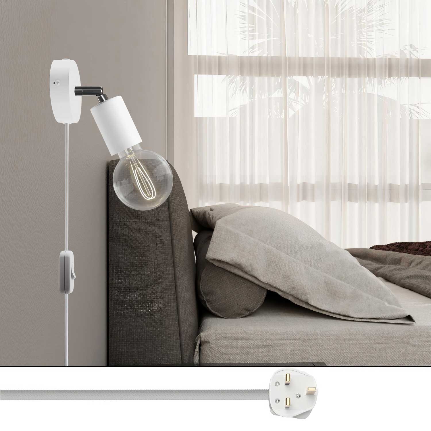 Lampada Spostaluce Snodo orientabile in metallo e spina UK - Bianco