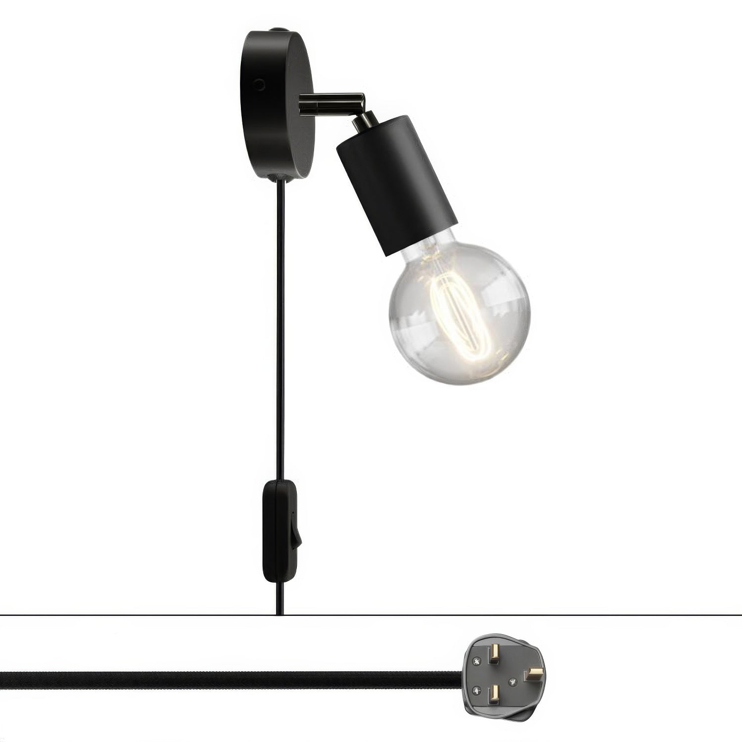 Lampada Spostaluce Snodo orientabile in metallo e spina UK - Nero