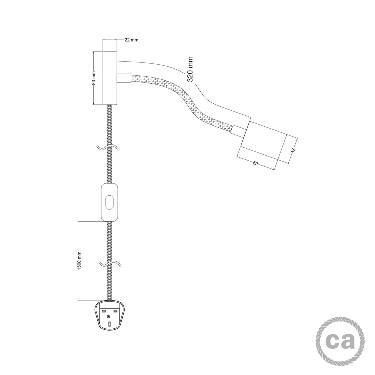 Lampada Spostaluce Flex 30 snodabile con faretto GU1d0 e spina UK - Bronzo satinato