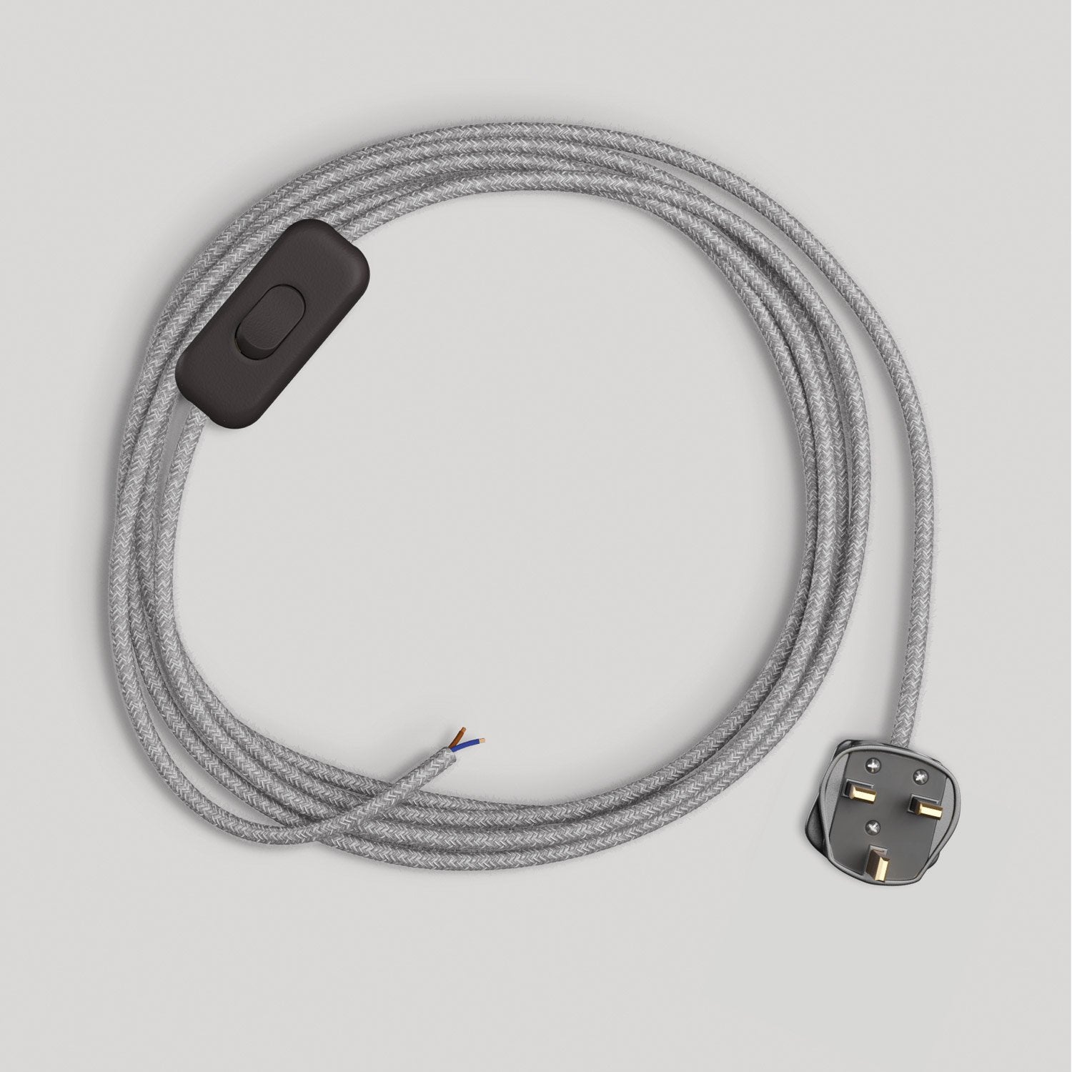 Cablaggio per lampada con cavo grigio in lino 1,80 m e spina UK