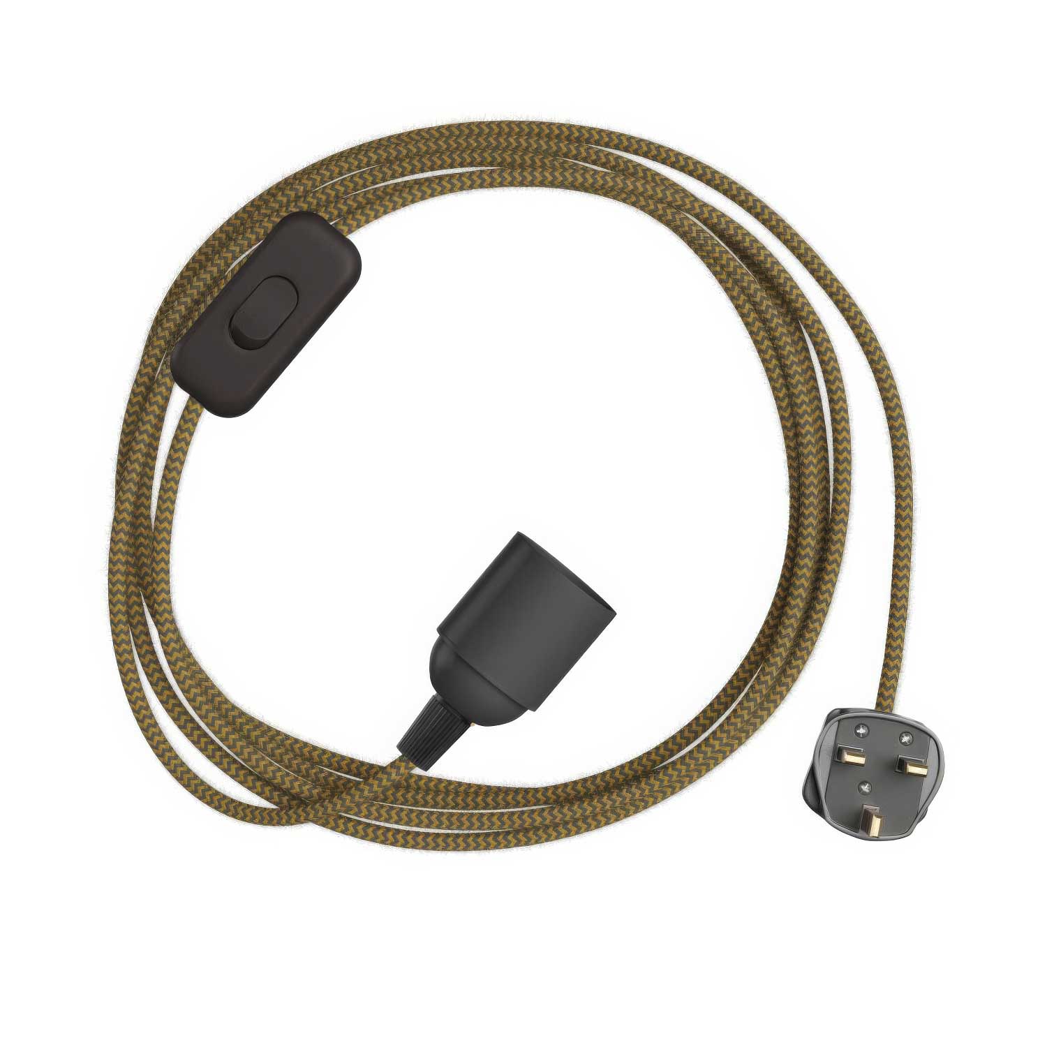 SnakeBis Zig-Zag - Cablaggio con portalampada, cavo in tessuto effetto Zig-Zag RZ27 e spina UK