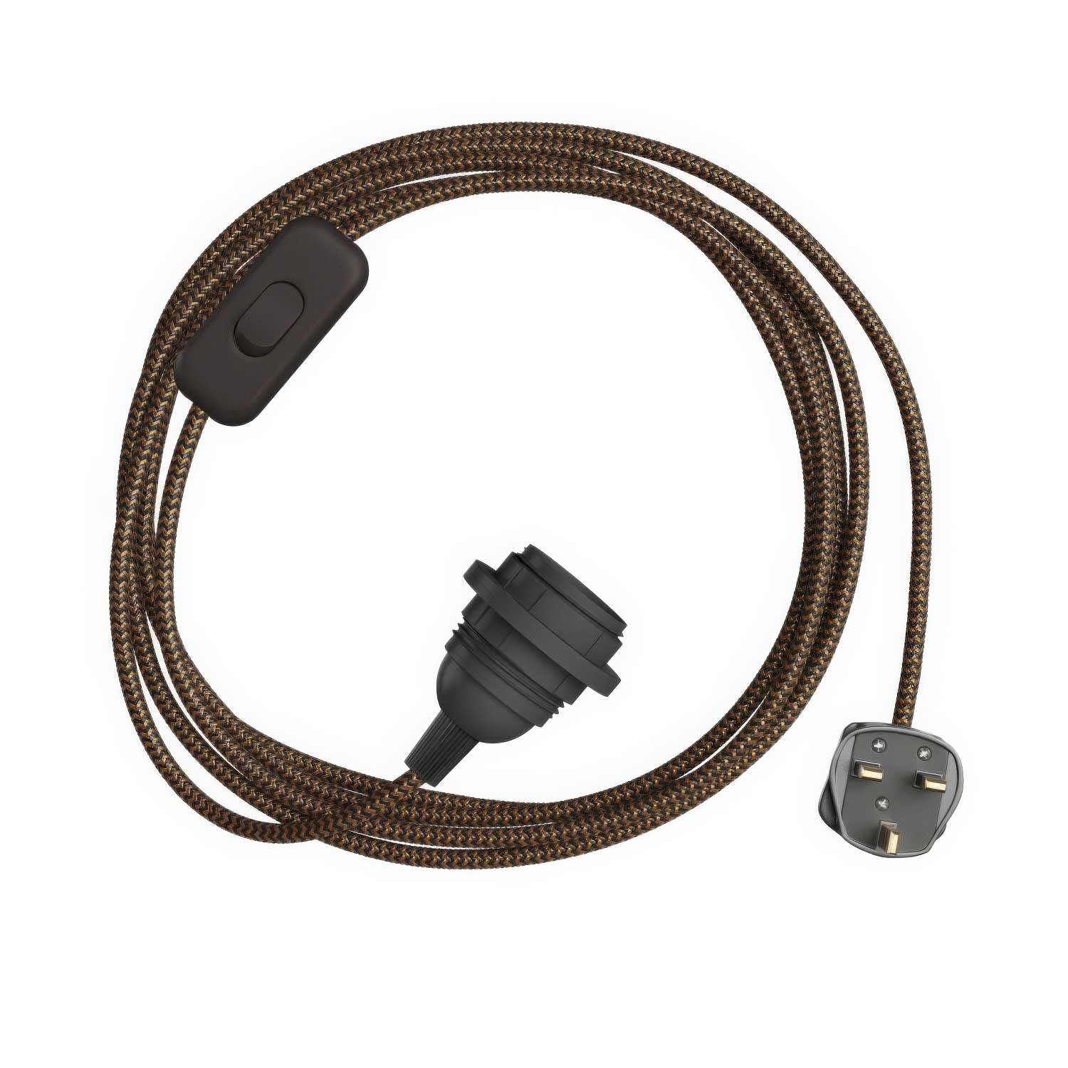 SnakeBis Zig-Zag per paralume - Cablaggio con portalampada, cavo in tessuto effetto Zig-Zag RZ24 e spina UK