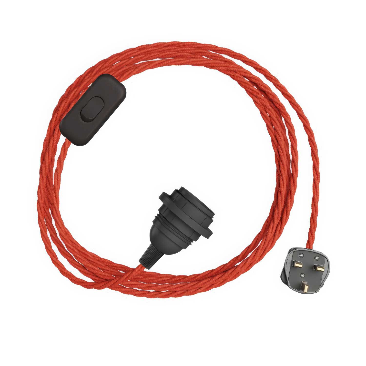 SnakeBis Twisted per paralume - Cablaggio con portalampada, cavo trecciato in tessuto TM09 e spina UK