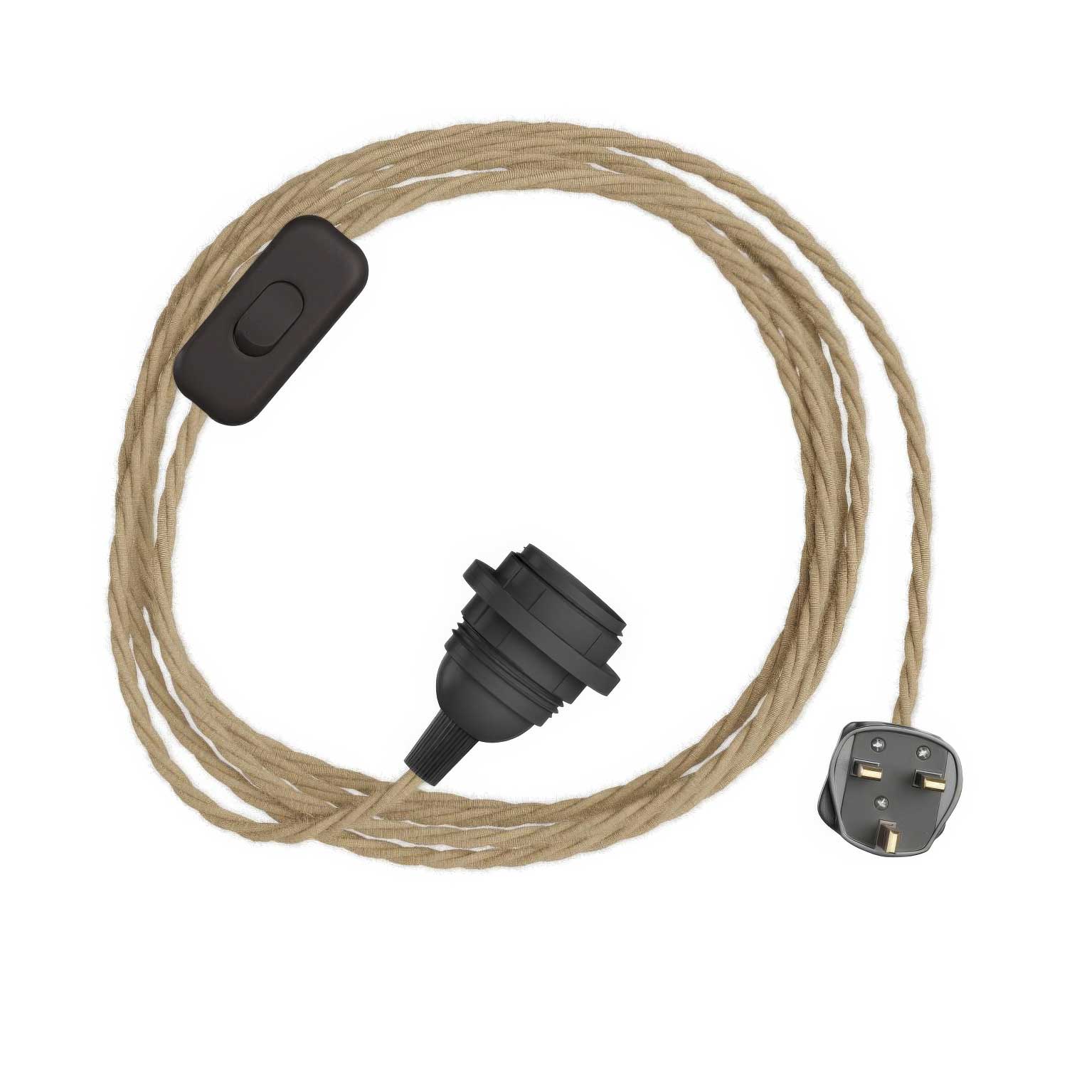 SnakeBis Twisted per paralume - Cablaggio con portalampada, cavo trecciato in tessuto TN06 e spina UK