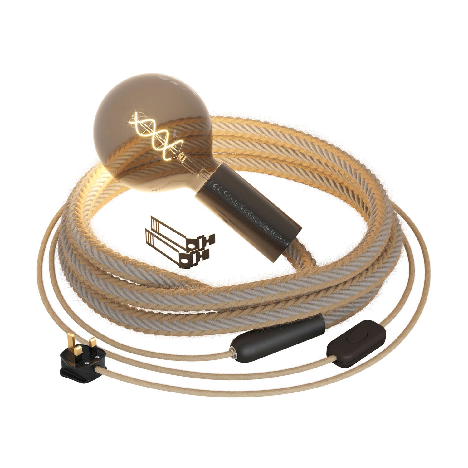 SnakeBis Corda - Lampada plug-in nera con cordone trecciato in juta e spina UK