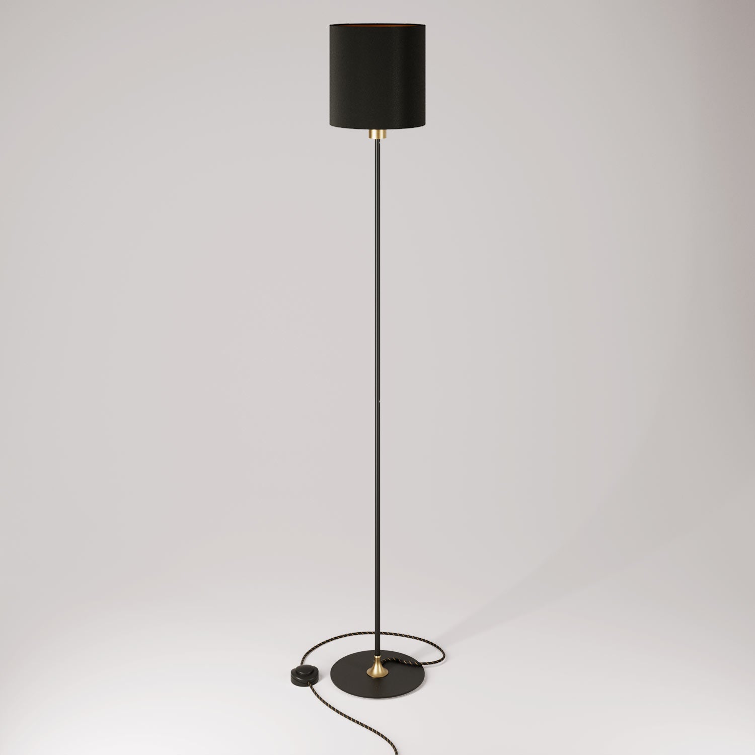 Lampada da terra MAG-Y con base metallica tonda, paralume Cilindro M e spina UK - Bronzo satinato