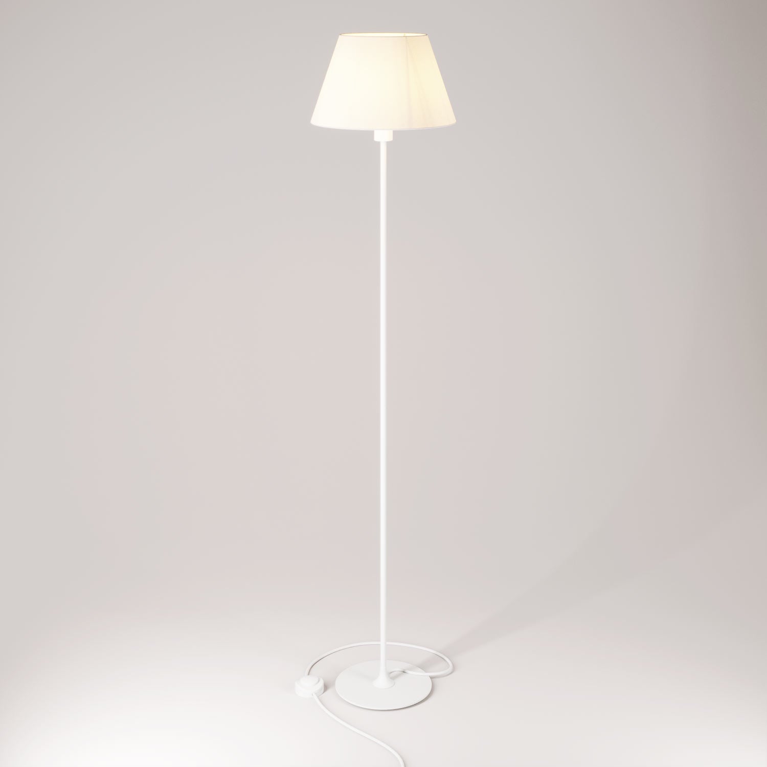 Lampada da terra MAG-Y con base metallica tonda, paralume Impero M e spina UK - Bianco opaco