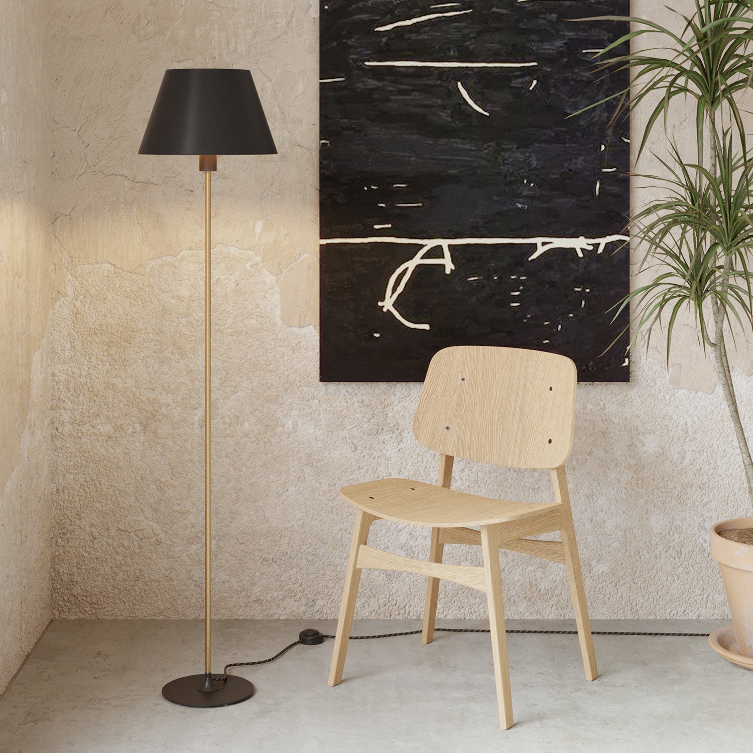 Lampada da terra MAG-Y con base metallica tonda, paralume Impero M e spina UK - Nero