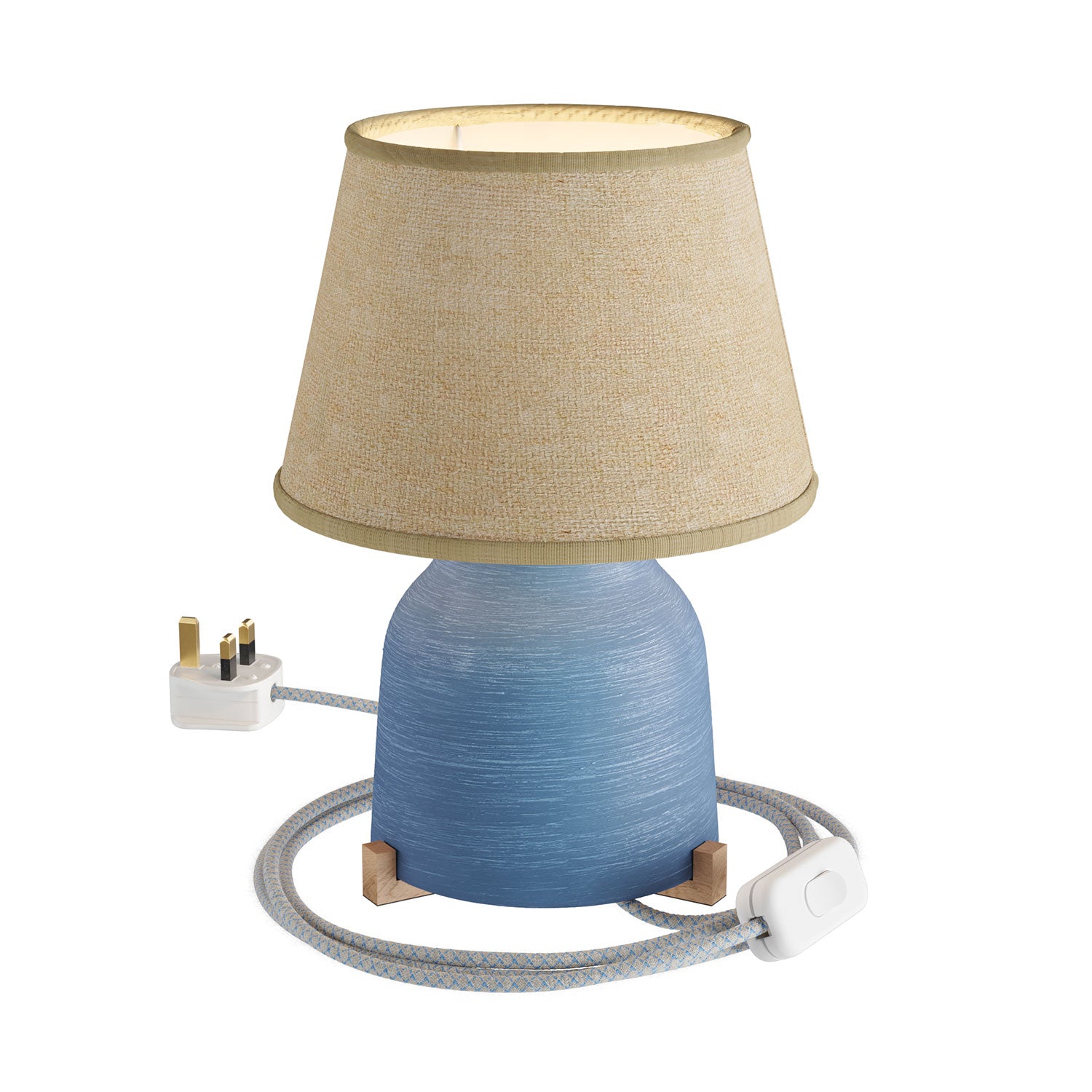 Lampada da tavolo in ceramica Vaso con paralume Impero e spina UK - Juta naturale