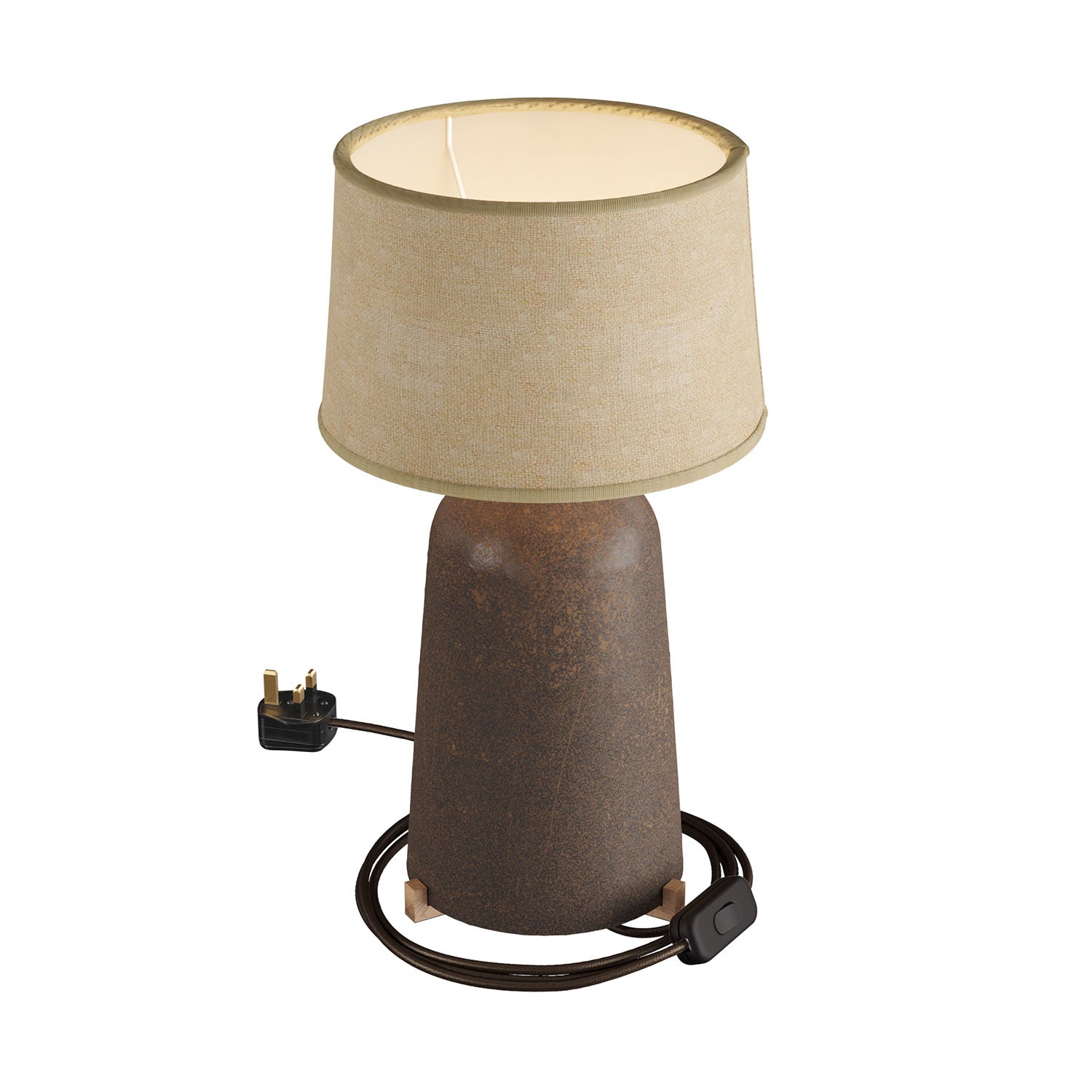 Lampada da tavolo in ceramica Bottiglia con paralume Athena e spina UK - Juta naturale