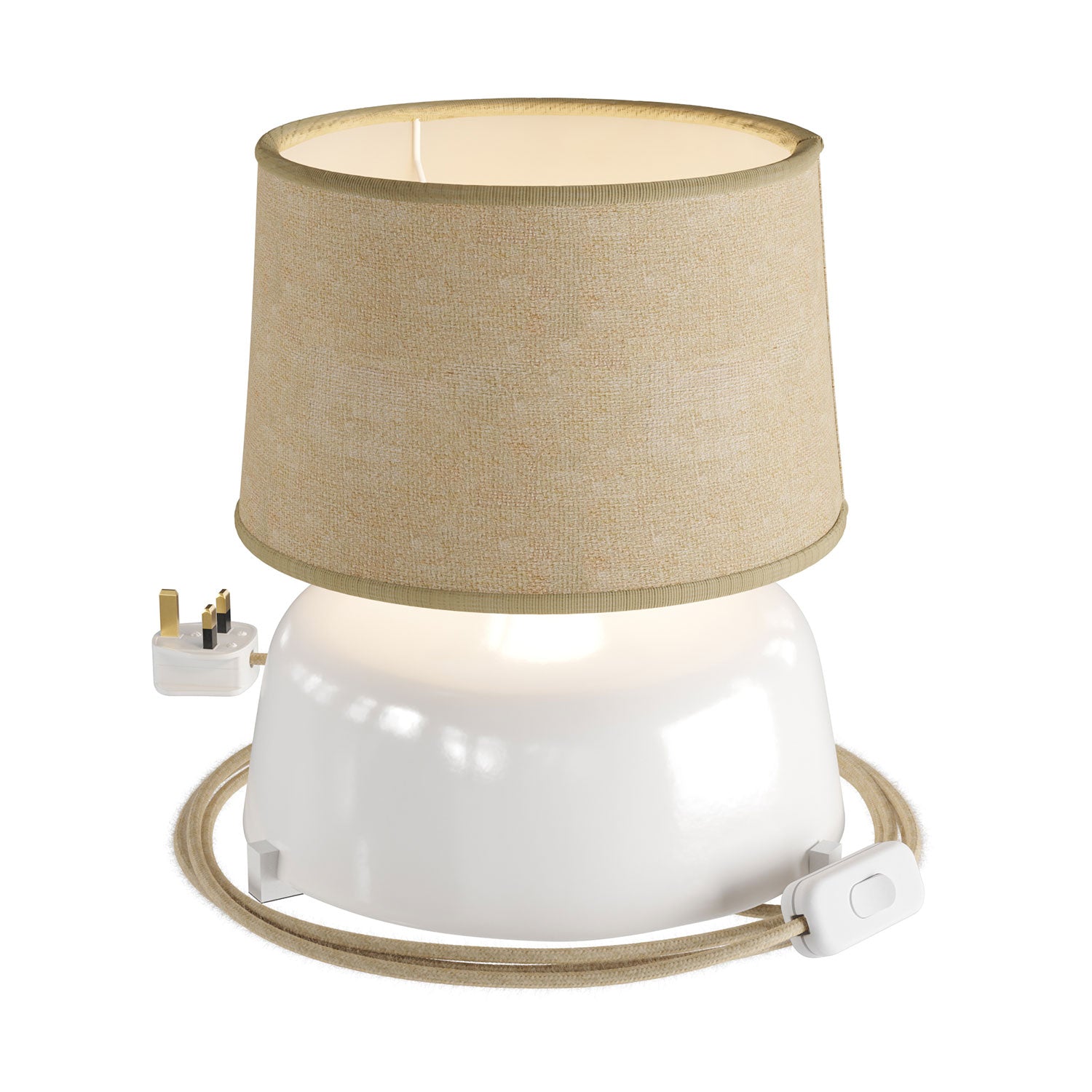 Lampada da tavolo in ceramica Coppa con paralume Athena e spina UK - Juta naturale