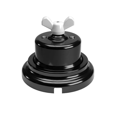 Kit interruptor/desviador com porca borboleta e base em porcelana preta