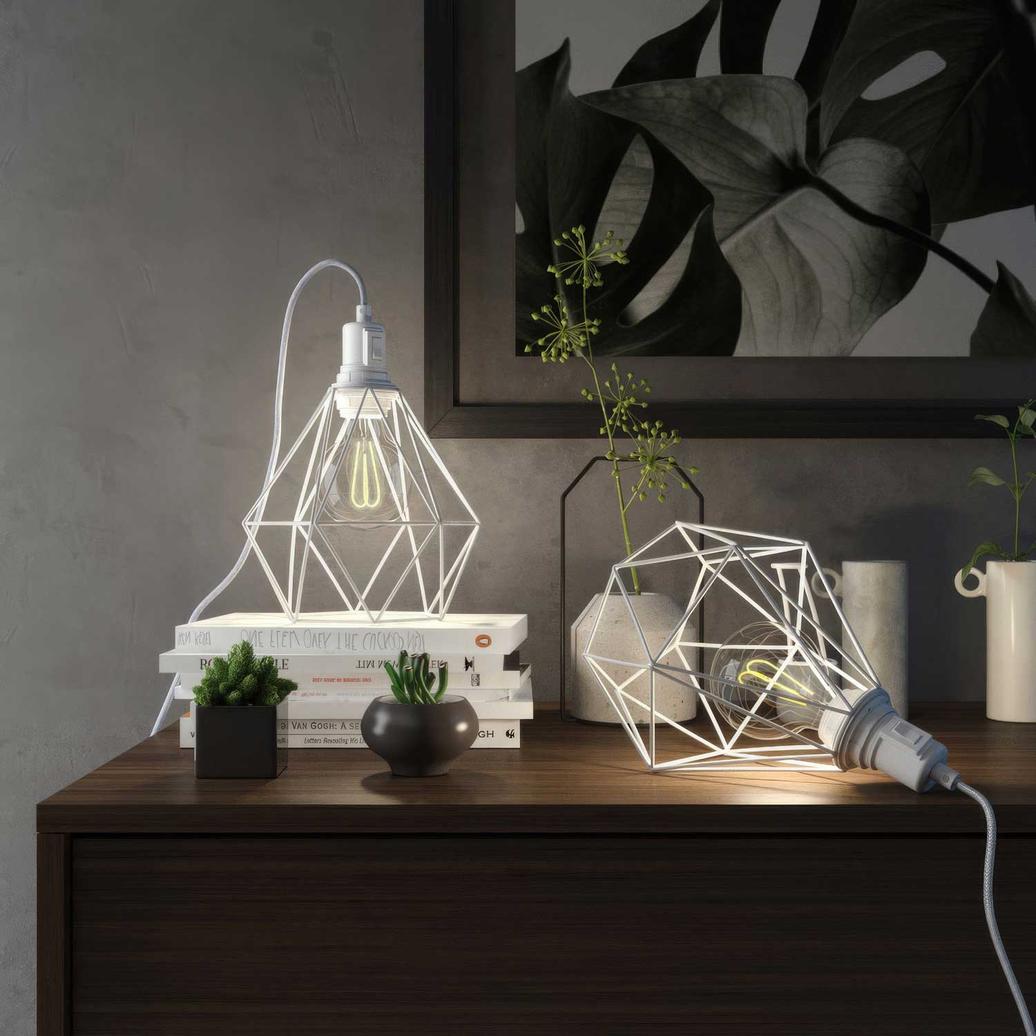 Table Snake - Lampada plug-in con spina UK e paralume a gabbia Diamond - Bianco