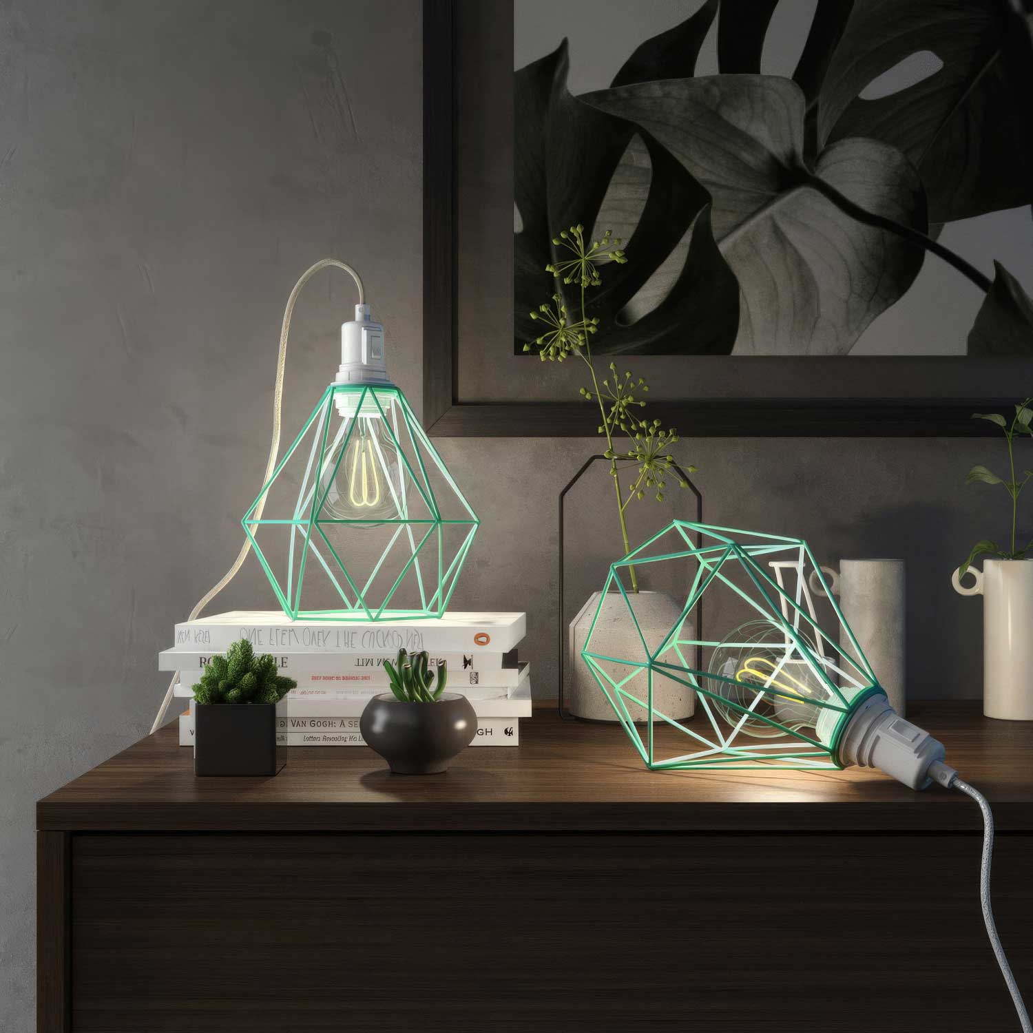 Table Snake - Lampada plug-in con spina UK e paralume a gabbia Diamond - Turchese