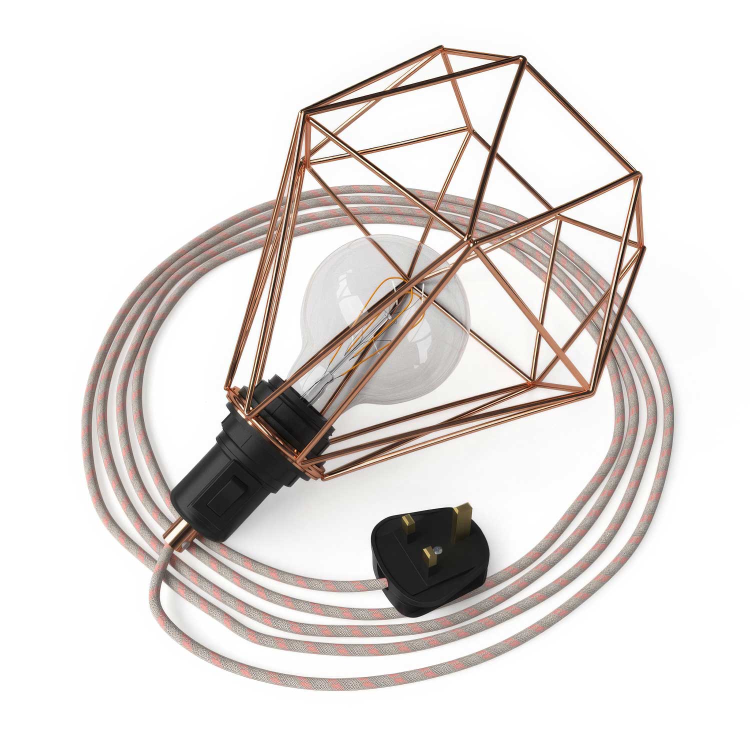 Table Snake - Lampada plug-in con spina UK e paralume a gabbia Diamond - Rame