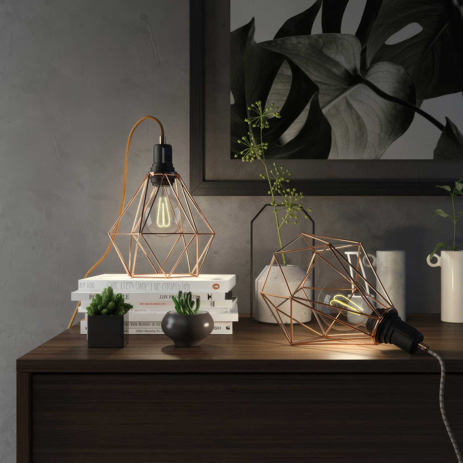 Table Snake - Lampada plug-in con spina UK e paralume a gabbia Diamond - Rame