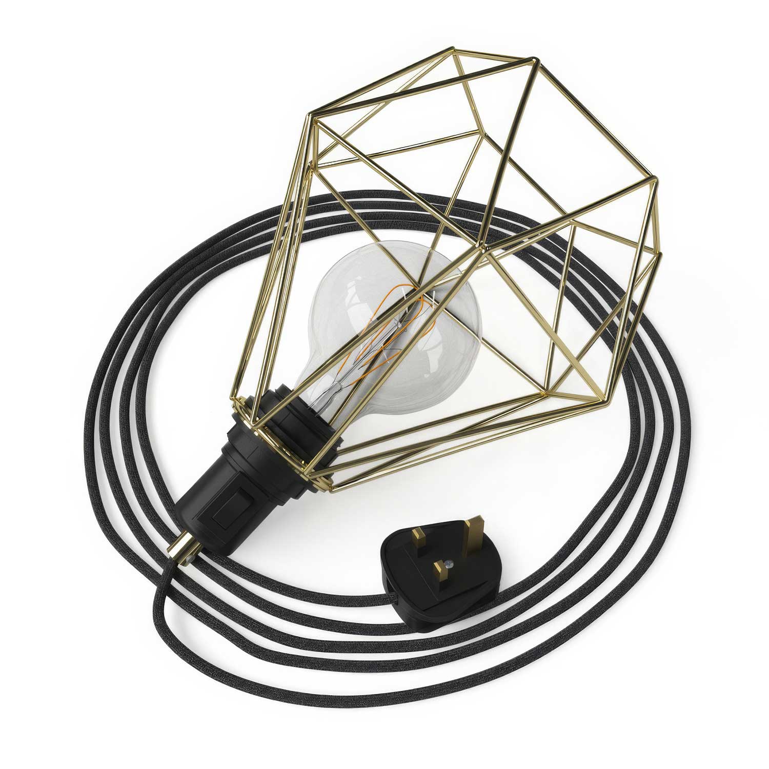 Table Snake - Lampada plug-in con spina UK e paralume a gabbia Diamond - Ottone