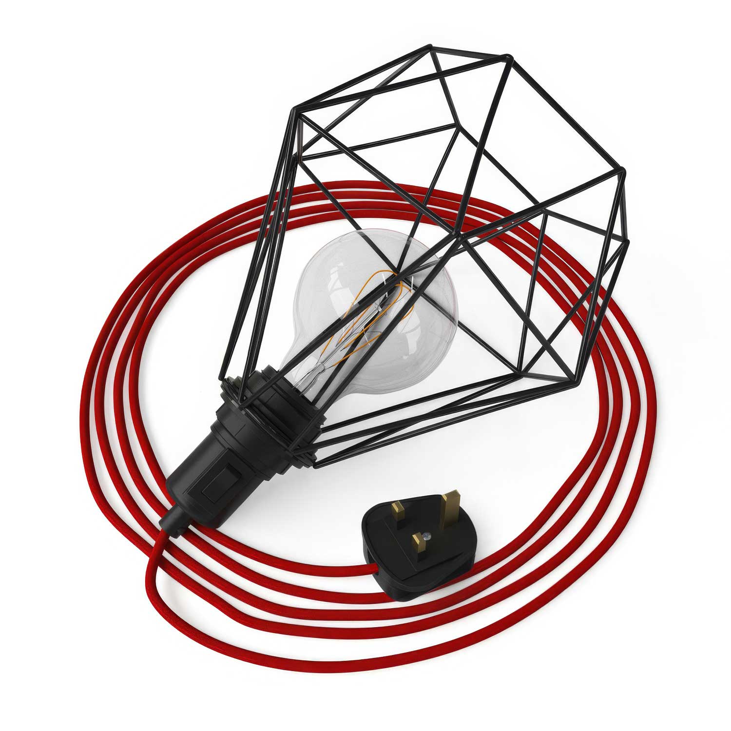 Table Snake - Lampada plug-in con spina UK e paralume a gabbia Diamond - Nero